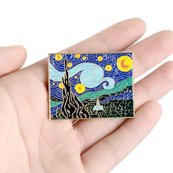 2 stk Van Gogh Stjernehimmel Emalsmalt Lapel-Nål, Multi