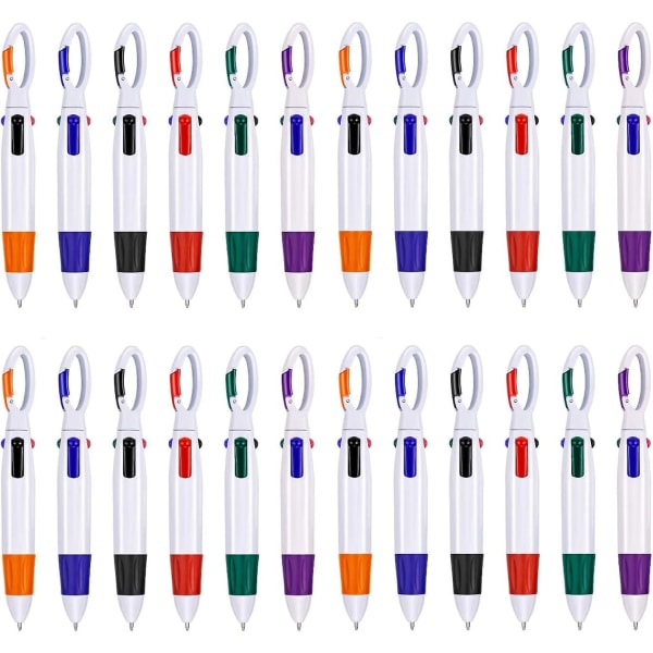 24 stk. Shuttle-penne, 4 i 1 flerfarvede kuglepenne med nøglering på toppen til studerende, børn, kontor, skoleartikler