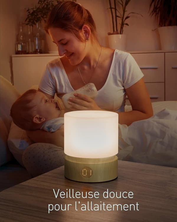 Hvid Natlys med Timer, Lille Bordlampe, LED
