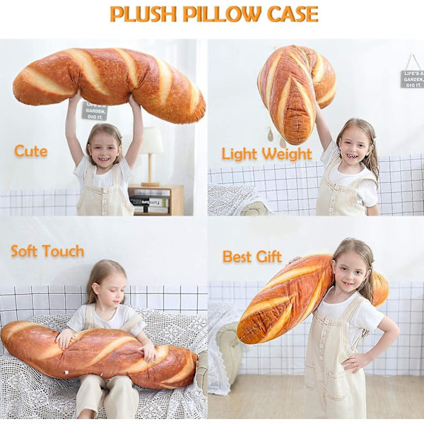 3D-simuloitu leipämuotoinen tyyny Pehmeä lannetuki Baguette-selkätyyny Hauska ruokapehmeä täytetty lelu（15.7‘’/40CM）