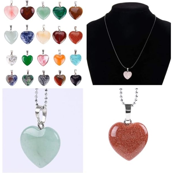 20 st Chakra Hjärta Sten Berlock Pärlor DIY Kristall Charm 2