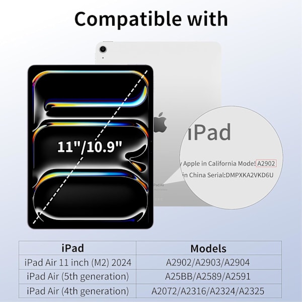 Fodral för iPad Air 6:e 5:e 4:e generationen 10,9 tum, med plats för penna, Blå