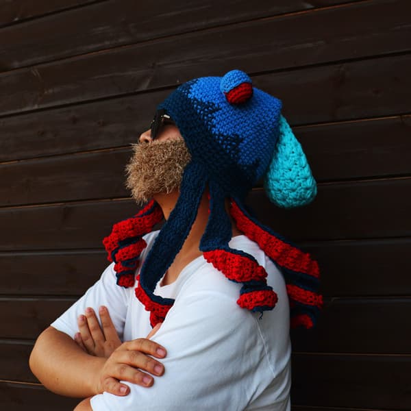 Neulotu neuletakki, pot belly octopus squid hat, uutuushattu,