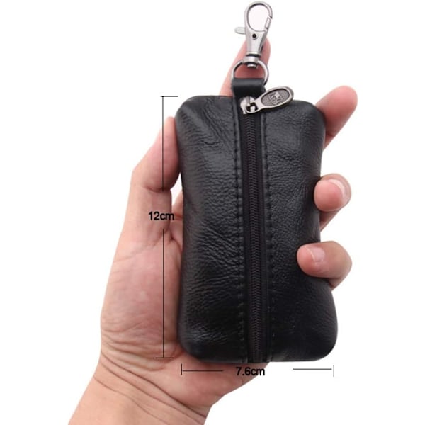 Unisex Nyckelhållare i äkta läder, plånboksfodral, väska, nyckelring med nyckelring & blixtlås