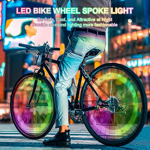 4 stk. Cykelhjul Lysfarverig + Blå + Grøn + Rød, Cykel Led Hjul Lys Med 3 Blinkende Tilstande, Vandtæt Led Neon Lampe Dæk Eger Lys Hjul S