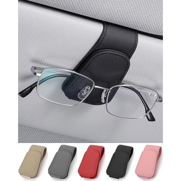 Svart glasögonhållare för bil, läder bilglasögonglasögonhållare