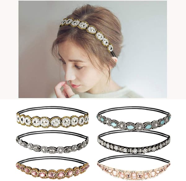 6 Stk. Rhinestone Elastiske Pandebånd Bohemia Elastiske Pandebånd