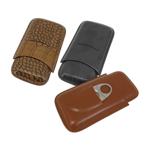 Lädercigarrfodral Resefodral för 3 cigarrer