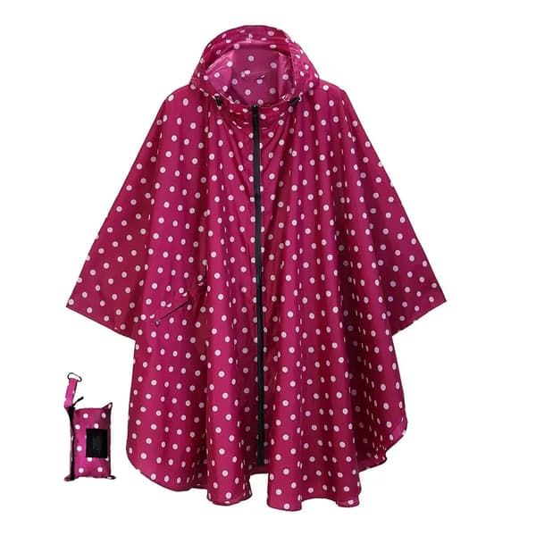 Stilfuld pink regnponcho med hætte til kvinder med lynlås og blomstermønster - Letvægts polyester, afslappet design med lange ærmer til forår og efterår, perfekt til