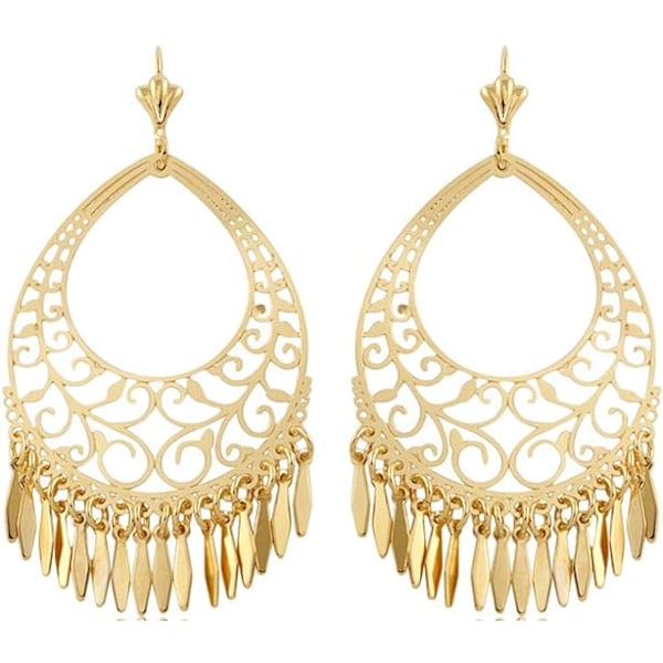 18K Gold Plated Filigree Cut-out Dangling Chandelier Earrings - M