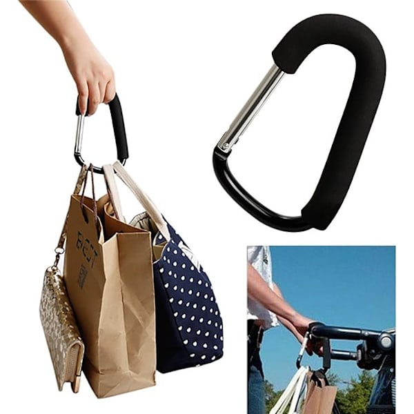 2 store sorte, robuste og holdbare kroge, indkøbsposeholder