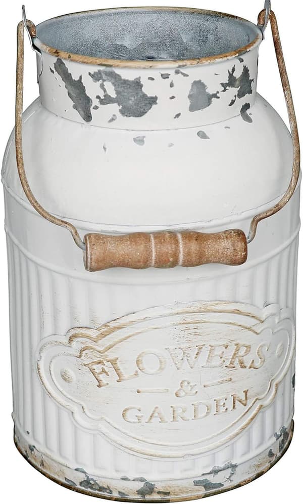 Rustikk melkespann i metall, shabby chic, til planter og dekor