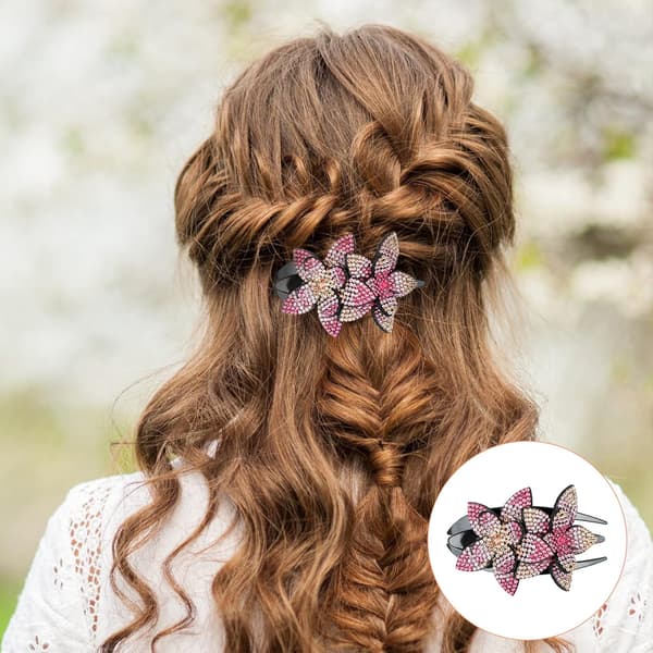 5 stk Rhinestone Dobbelblomst Hårklipp, Svalehalefester Krystall