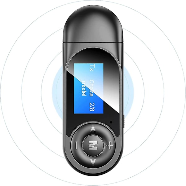 Bluetooth 5.0-sender og -modtager, 2-i-1 Bluetooth-adapter med synligt LCD-display, stereosystem