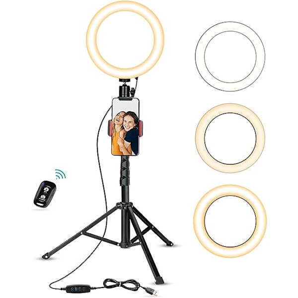 8 Tommer Selfie Ringlys med Stativ og Mobilholder til