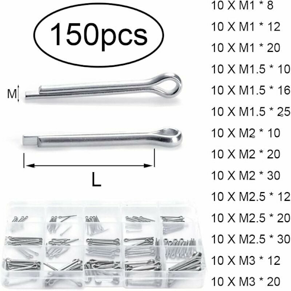 Cotter Pin 150 stk. 304 Rustfrit Stål Låsepin Assorteret
