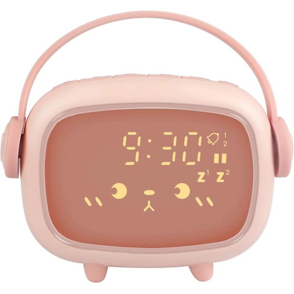 Digital barnklocka för barn, väckarklocka för pojkar och flickor med ljus snooze nedräkningslarm justerbar volym barnklocka (rosa)