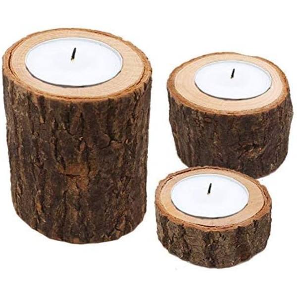 Tre Trähantverk Små Sukkulenter Växt Ornament Eldlös Trä