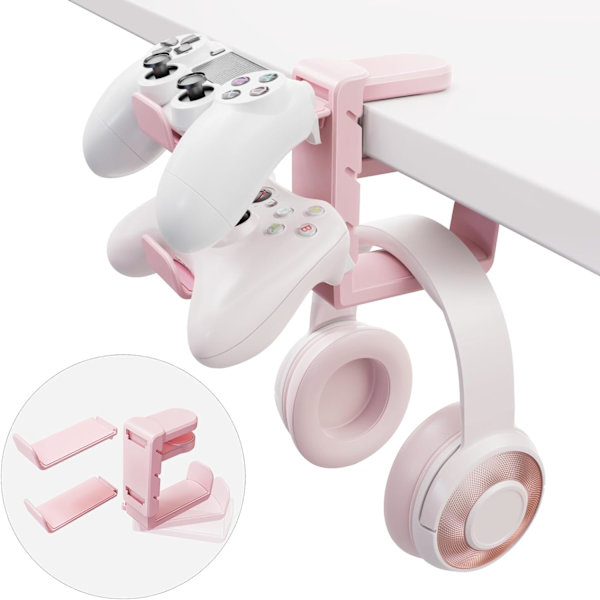 3-i-1 PC-spelheadset & Controllerhållare - Hörlursställ med justerbar klämma & 2 Controllerhållare & Rotationsarm & Kabel