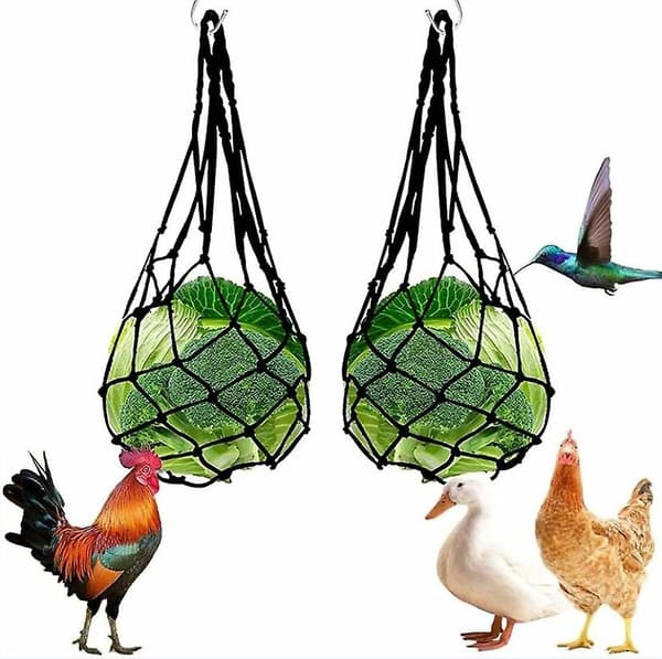 Foderdispensere til hø, nylon kyllingefrugter og grøntsager netpose høstativ, kanin, hønsehus genanvendelig 57cm