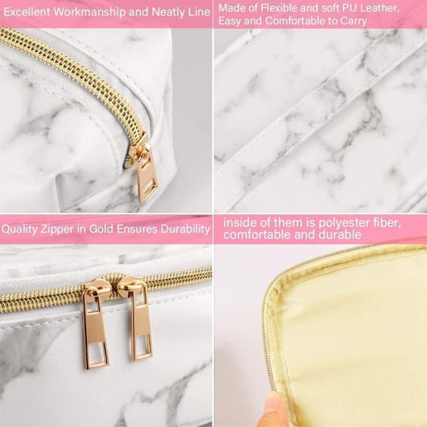 4 Toalettsaker, Marmor Makeup - Vanntett Makeupveske for