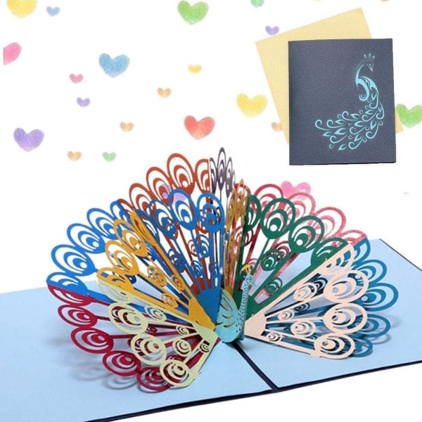 1 stk 3D farverige påfugle fødselsdagskort vises tak