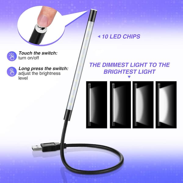 2 stk USB LED Leselys Stick Fleksibel USB Boklys