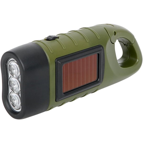 1 green solar and hand crank rechargeable LED torch, outdoor