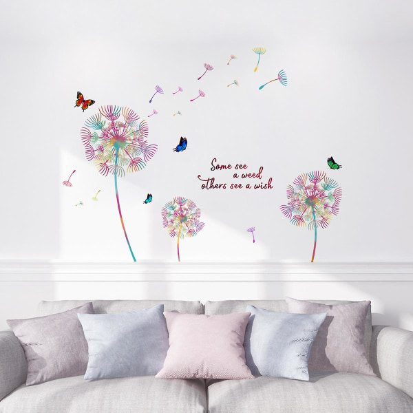 Colorful Dandelion Wall Stickers,Flower Girl Kids Wall Sticker,Dandelions Wall Sticker,Flower Wall Sticker