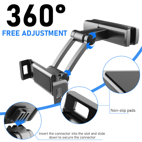 Justerbar Bil Tablettholder, Universell Justerbar Tabletfeste for iPad Serien / Samsung Galaxy Tab / 4.41-7.87 i