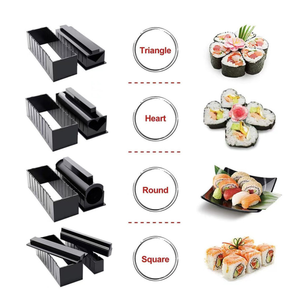 11-osainen monitoiminen sushi-työkalu DIY-kotikäyttöön luovaan sushi-ruoanlaittoon