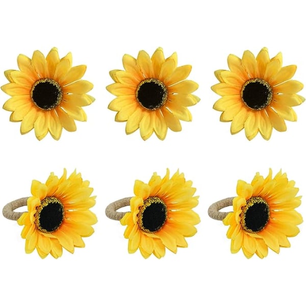 Napkin Rings Set of 6 (Sunflower), Handmade Napkin Ring for