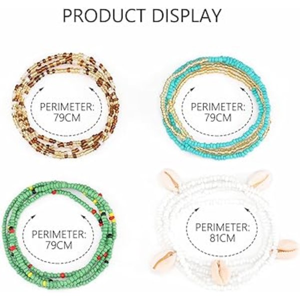 Set med 4 boho-kroppskedjor med vita pärlor - strand smycken -