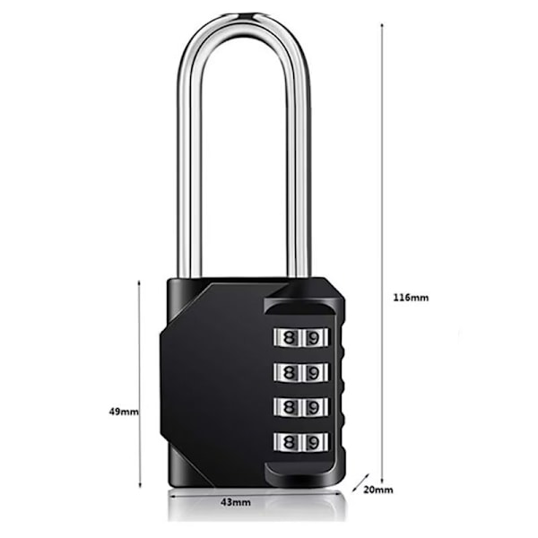 Utendørs lang kode hengelås for port, skur, 4-sifret stor 4-sifret