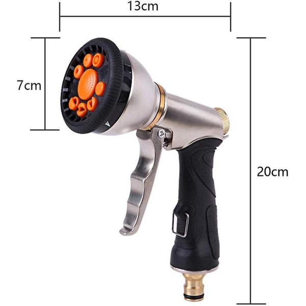 Metallikastelupistooli, 9 säädettävää kuviota, raskas kestävä korkeapaineinen suihkutussuutin, joka sopii täydellisesti autonpesuun, nurmikon ja vihreän puutarhan kasteluun
