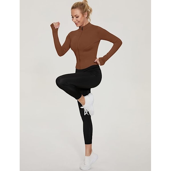 Træningsjakke til kvinder, letvægts lynlås, yogajakke, afgrænset atletisk slank pasform, toppe (S, brun)