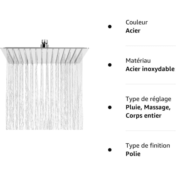 Antikalk dusjhode, vannsparende regndusjhode med rustfritt stål dyse 12 tommer/30 cm polert krom finish (speil), firkantet