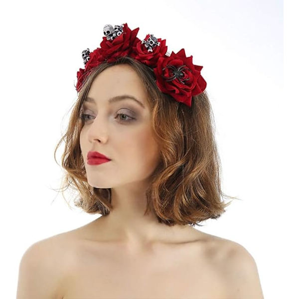 1 Hodeplagg for Dødedag, rosekrone hodeplagg, skalle edderkopp