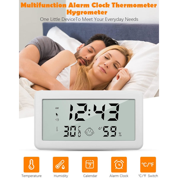 Multifunktionell Termometer Hygrometer Väckarklocka, Digital Klocka