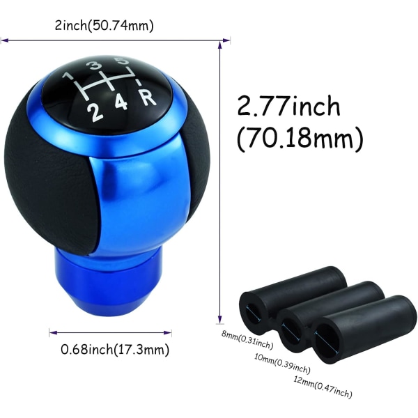 5 stk Blå Læder Manuel Gearskifte Knapper 8mm 10mm 12mm