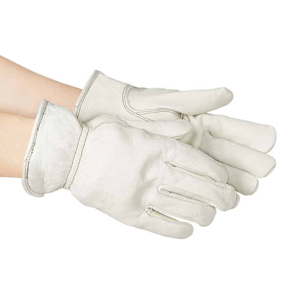Lær arbeids hansker med elastisk bakside, L - Beige