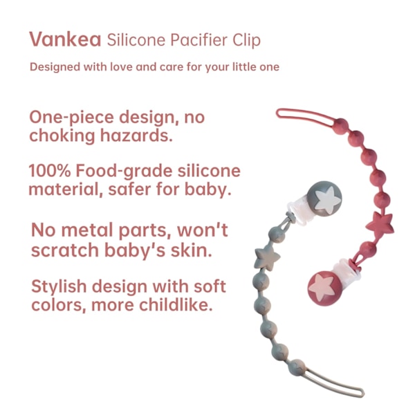 Silikon Sutteclips til Drenge og Piger, Pakke med 2 Fleksible Rustfrie Sutteholderclips med Enkeltdelt Design