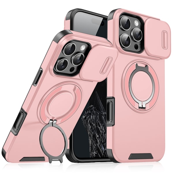 Magnetisk Ring Stativ Cover til iPhone 15 Pro Max med Skydeobjektivdæksel, Orange