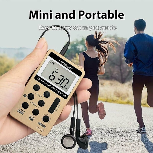 Mini bærbar radio, oppladbar FM AM radio, Walkman, sovetimer