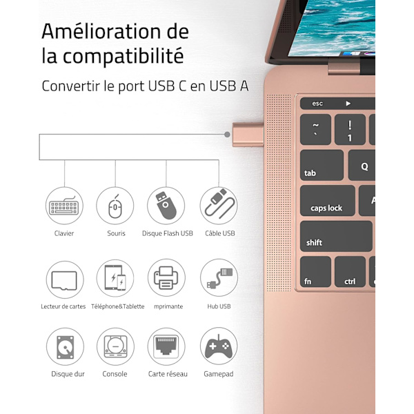 Roseguld USB C til USB Adapter 2-pak USB C Han til USB3 Hun