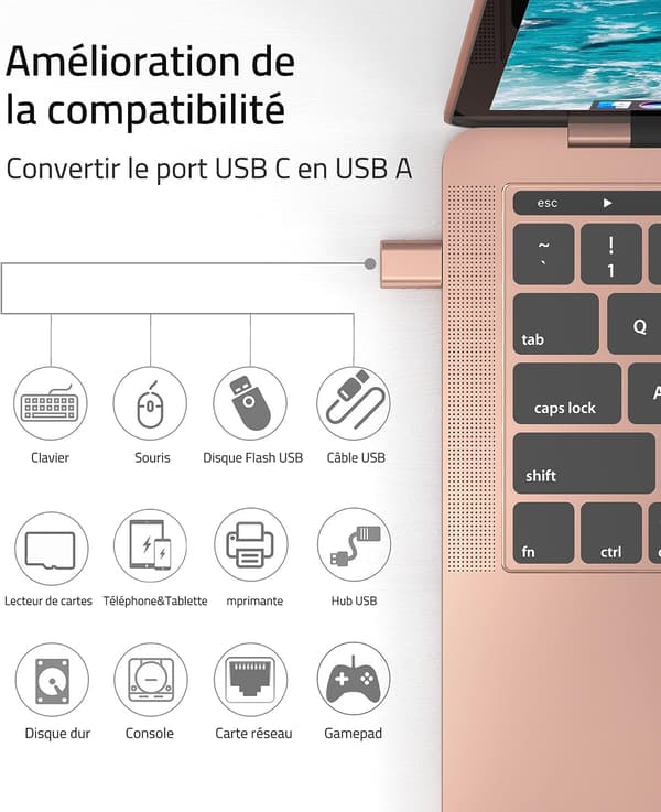 Rosegull USB C til USB-adapter 2-pakning USB C hann til USB3 hunn