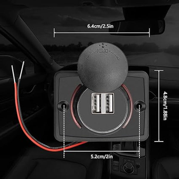 12V USB Stikkontakt 12V USB Port Dobbelt USB Autocamper 12V Stikkontakt, 3.1a