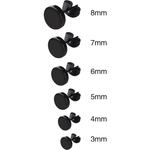 6 Paria 3mm-8mm Ruostumattomasta Teräksestä Valmistettuja Nappi-Korvakoruja