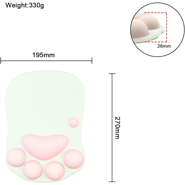 1 kattpåtassar musmatta med handledsstöd, bärbar ergonomisk anti