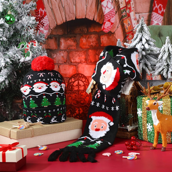 2 stk LED-lysende julehattlys skjerfsett Juleblinkende Beanie Cap Strikket skjerf til juleferie P